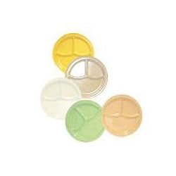 Food Service Round Compartment Lunch Plate, 10" 3-Compartment Plate, Yellow, Supermel