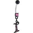 Black Anodized Pink Jeweled Initial Belly Ring-Letter I