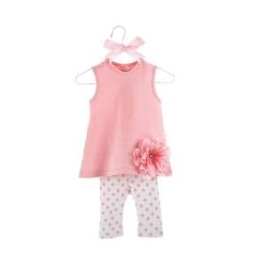Mud Pie Baby Buds Flower Cotton Tunic and Cotton-Spandex Leggings Set, Pink, 0 - 6 Months