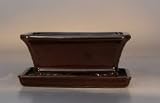 Bonsai Boy's Ceramic Bonsai Pot <br>Glazed Rectangle - Dark Red Orange<br>6x4.5x2.5