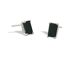 14K White Gold Genuine Emerald-cut Black Onyx Stud Earrings