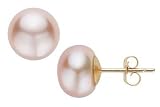 9 - 9.5mm Pink Button Cultured Pearl 14K Gold Earrings