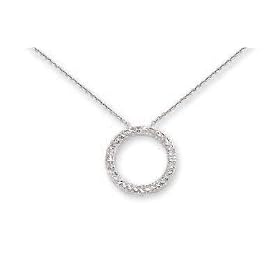 14k White Diamond-Cut Open Circle Necklace - 17 Inch by JewelryWeb