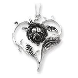 Sterling Silver Antiqued Rose Heart Pendant