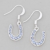 Rhinestone Lucky Horseshoe Earrings, Light Blue