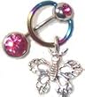 .925 sterling silver butterfly on rainbow slave belly ring 3/8"