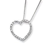 Sterling Silver CZ Heart Slide on Chain Necklace - 18 Inch - Italian