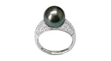 Size 5 18K white gold Eunice Black Tahitian south sea cultured pearl and diamond ring