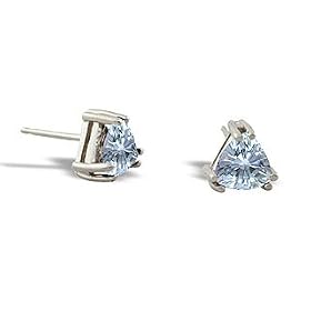 14K White Gold Genuine Trillion Aquamarine Stud Earrings