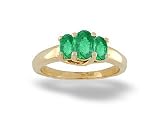 14K Yellow Gold Genuine Oval Emerald 3-Stone Ring