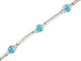 14K White Gold Genuine Round Blue Topaz Bracelet