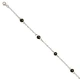 9+1 Extension Rhodium Plated Anklet with Black Onyx Beads