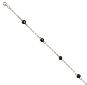 9+1Extension Rhodium Plated Anklet with Black Onyx Beads
