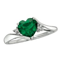 10kt. White Gold, Lab Created Emerald Heart Ring