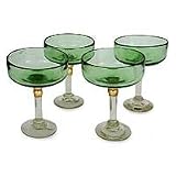 NOVICA Blown glass margarita glasses, 'Golden Forest' (set of 4)