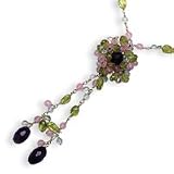Sterling Silver Amethyst/Lavender Quartz/Peridot/Blue Topaz Necklace - 16 Inch