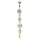 Four Round Clear Cubic Zirconia Vintage Dangle Belly Ring - Gold Plated - 14G - 3/8" Bar Length - Sold Individually