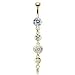 Four Round Clear Cubic Zirconia Vintage Dangle Belly Ring - Gold Plated - 14G - 3/8" Bar Length - Sold Individually