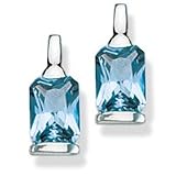 Rectangular shaped with laser cut Blue Topaz CZ Solid Sterling Silver Earrings