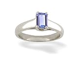 14K White Gold Genuine Emerald-cut Tanzanite Solitaire Ring