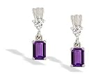 14K White Gold Genuine Emerald-cut Amethyst and Diamond Dangle Drop Earrings