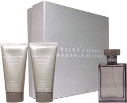 Romance Silver by Ralph Lauren for Men 3 Piece Set Includes: 3.4 oz Eau de Toilette Spray + 2.5 oz After Shave Gel + 2.5 oz Shower Gel