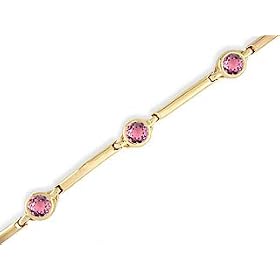 14K Yellow Gold Genuine Round Pink Tourmaline Bracelet by Pink-Tourmaline Bracelets