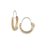 14k Yellow Gold 11mm Twist U Wire Diamond Cut Hoop Earrings