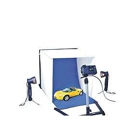 Adorama De-Shadow Box, Table Top Photo Studio In-A-Bag, with 16 x 16 Soft Light Box, Halogen Lamps, Blue/White Background Sweep, Custom Carrier & Camera Stand