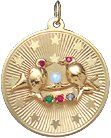 Love Birds on Star Disc, 14K Gold Charm