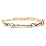 14KT Two Tone Gold X with Bar Link Bracelet