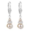 Silver Deco Rose Drop Cultured Pearl Earrings, Peach Pink