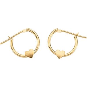 Genuine St. Anton Earrings. 14K White Gold Youth Hoop With Heart Earring 10.00 mm. 100% Satisfaction Guaranteed.