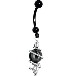Handcrafted Crystal Sterling Pearl Swirl Black Titanium Belly Ring