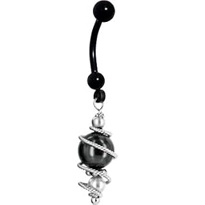Handcrafted Genuine Swarovski® STERLING PEARL SWIRL Black Titanium Belly Ring