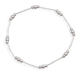 Anklet - Stretch Liquid Silver Polished Beads Sterling Silver
