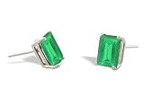 14K White Gold Genuine Emerald-cut Emerald Stud Earrings