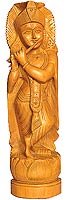 Krishna Hindu God Wood Sculpture Statue 12 x 3 inches