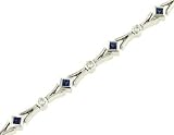 Ladies Tapered Fancy Link Bracelet with Bezel Set Princess Cut Blue Sapphires and Round Diamonds Gem 1cttw Diamond .32cttw