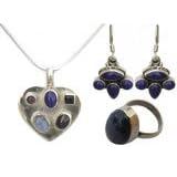 Earring and Pendant Sets Sterling Silver With Lapis, Garnet Gemstones 32 Grams