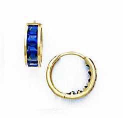 14k Yellow 3 mm Square Sapphire-Blue CZ Hinged Earrings