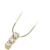 Stunning! High Polish! 14k Yellow-gold 04.50MM= 1CTTW Moissanite 3-Stone Pendant Necklace
