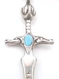 Turquoise Color Ancient DRAGON SWORD Silver Tone PEWTER Pendant