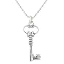 Antique Key Pendant in Sterling Silver on a 16" Rhodium Diamond Cut Ball Chain, #8708