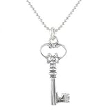 Key Pendant or Charm in Sterling Silver on a 16 Sterling Silver and Rhodium Diamond Cut Ball Chain, #8708