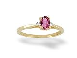 14K Yellow Gold Genuine Oval Pink Tourmaline and Diamond Ring