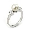 CZ 2 Stone Bezel Ring With Pearl Center
