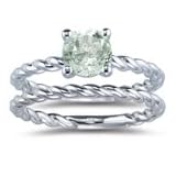 0.78 Cts Green Amethyst Engagement-Wedding Ring in 18K White Gold