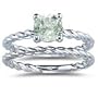 0.78 Cts Green Amethyst Engagement-Wedding Ring in 18K White Gold-5.5