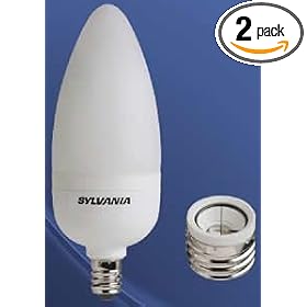 Sylvania CF9EL/CANDELABRA/2BL 9W Compact Fluorescent Lamp with Candelabra Base with Medium Base Adapter, Warm White, 2 Pack